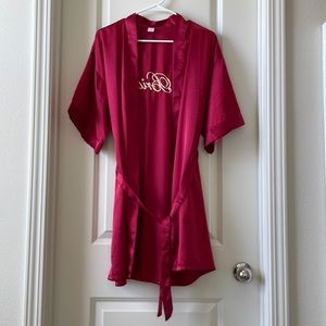 Embroidered bridal robe in silky wine red!